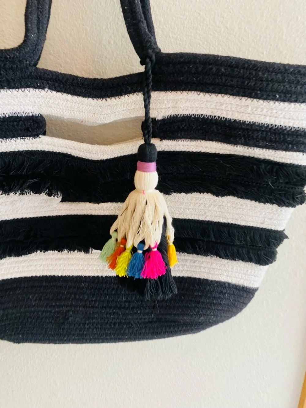 STELLA & DOT FOR Anthropologie Black & White Taj Tassel Tote - Picture 10 of 14